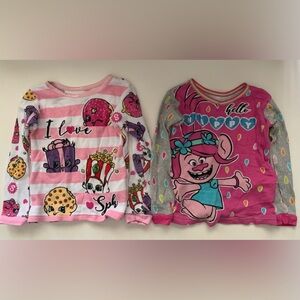 EUC Trolls Shopkins Pajama Top Shirts - Lot Of 2 - Girls Size 4